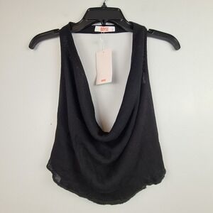 Bayse Women's Knit Cowl Neck Backless Quinn Top Small Black Tie Halter Cropped